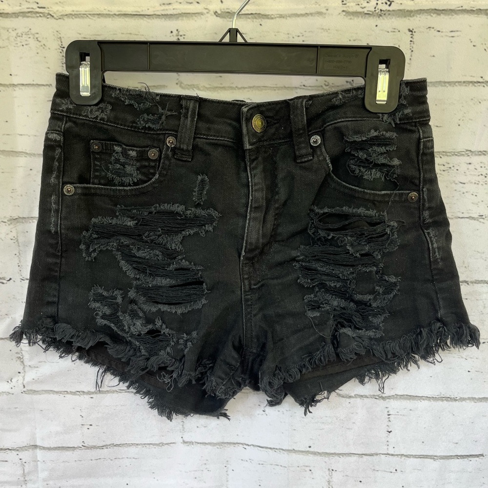 AMERICAN EAGLE Black Distressed Shorts | Size 0
